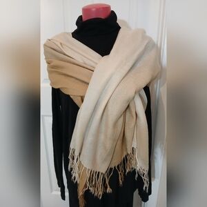 Pashmina, Ombre Warm Gold To Cream Wrap Scarf, Cashmere & Seta